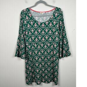 Boden Miriam Tunic Jersey Dress Bell Sleeve Green Floral Print Size 12 EUC